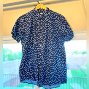 Frank & Oak XL Men’s Navy Blue Print Button Down 👕